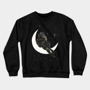 Black White Gold Woman on the Moon Design Crewneck Sweatshirt